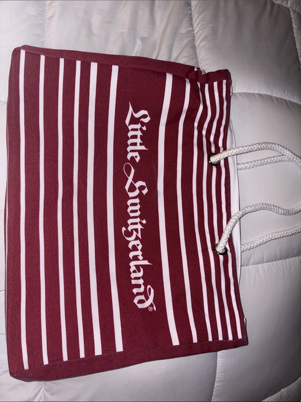 Little Switzerland Striped Tote Bag - Maroon & White